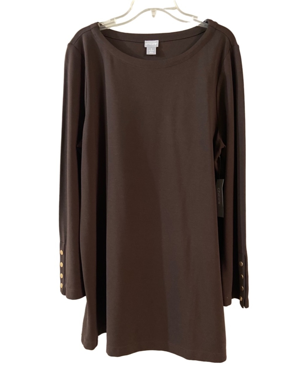Chico's Chocolate Brown Long Sleeve Tunic with Gold Buttons